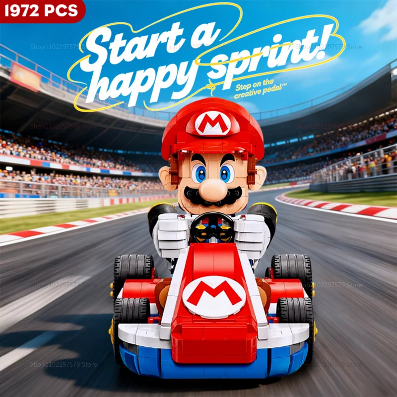 Ensemble de blocs de construction de Kart, modèle de voiture de course, briques à monter soi-même, jouet éducatif pour enfants et adultes, décor d'anniversaire, cadeau de noël, 1972 pièces