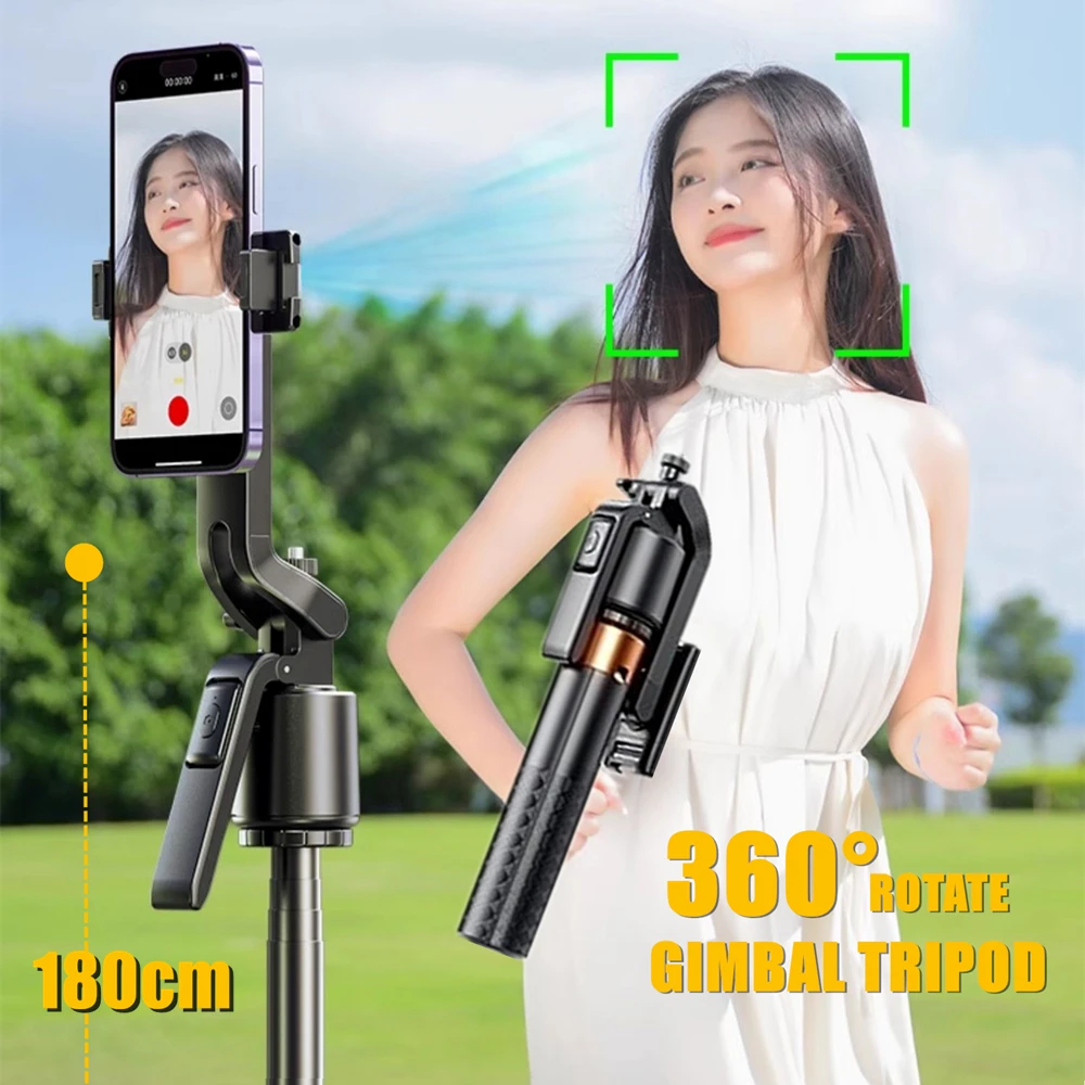 180cm/70.9in Tall Foldable Face Follow-up Phone Gimbals Stabilizers Wireless Selfie Stick Tripod for Mobile GoPro Action Camera