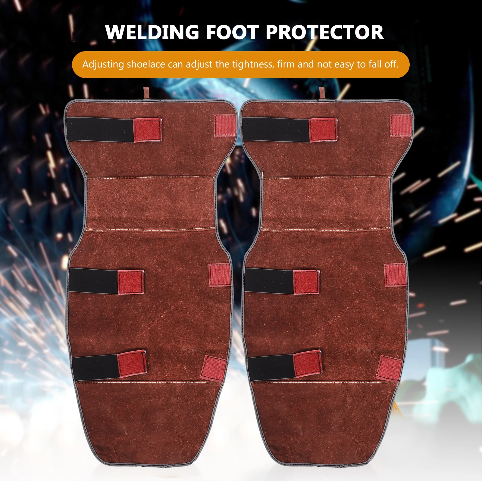 

Welding Knee Pads Long Cowhide Protector Spat Brown Adjustable Straps Flame Resistant Leg