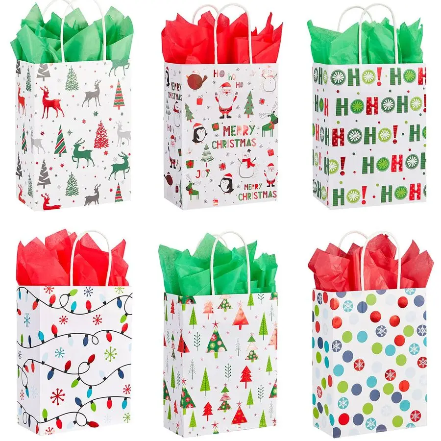 

30 Small Christmas Gift Bags With Tissue paper