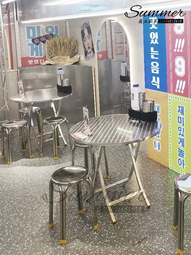 Hong Kong-style food stall table and chair combination tea restaurant stainless steel square snack barbecue skewer shop Malatang