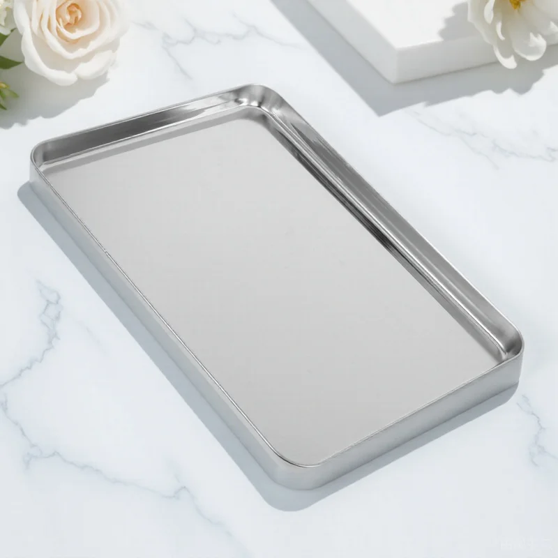 

Stainless Steel Food Plate Rectangular Design Polished Surface Tray for Picnic Bbq Steak Snack and Use