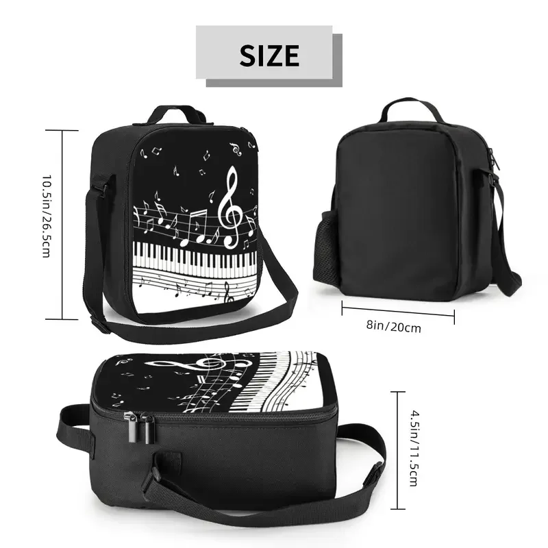 Fashion Piano And Music Note Insulated Lunch Bag for Work School Resuable Cooler Thermal Bento Box Women Kids