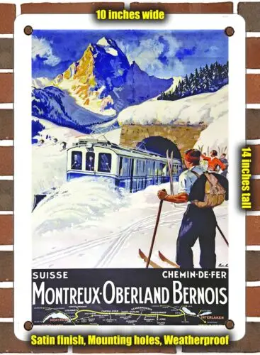 Металлический знак 1934 Швейцария показывает, что железнодорожная дорога Монтре берланская-10x14 дюймов