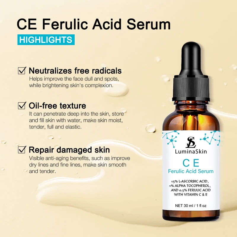 CE Ferulic Acid Ageless Serum Vitamina Suero Faciales Face moisturizer Vitamin C E Serum For Skincare Visage 30 ml Free Shipping