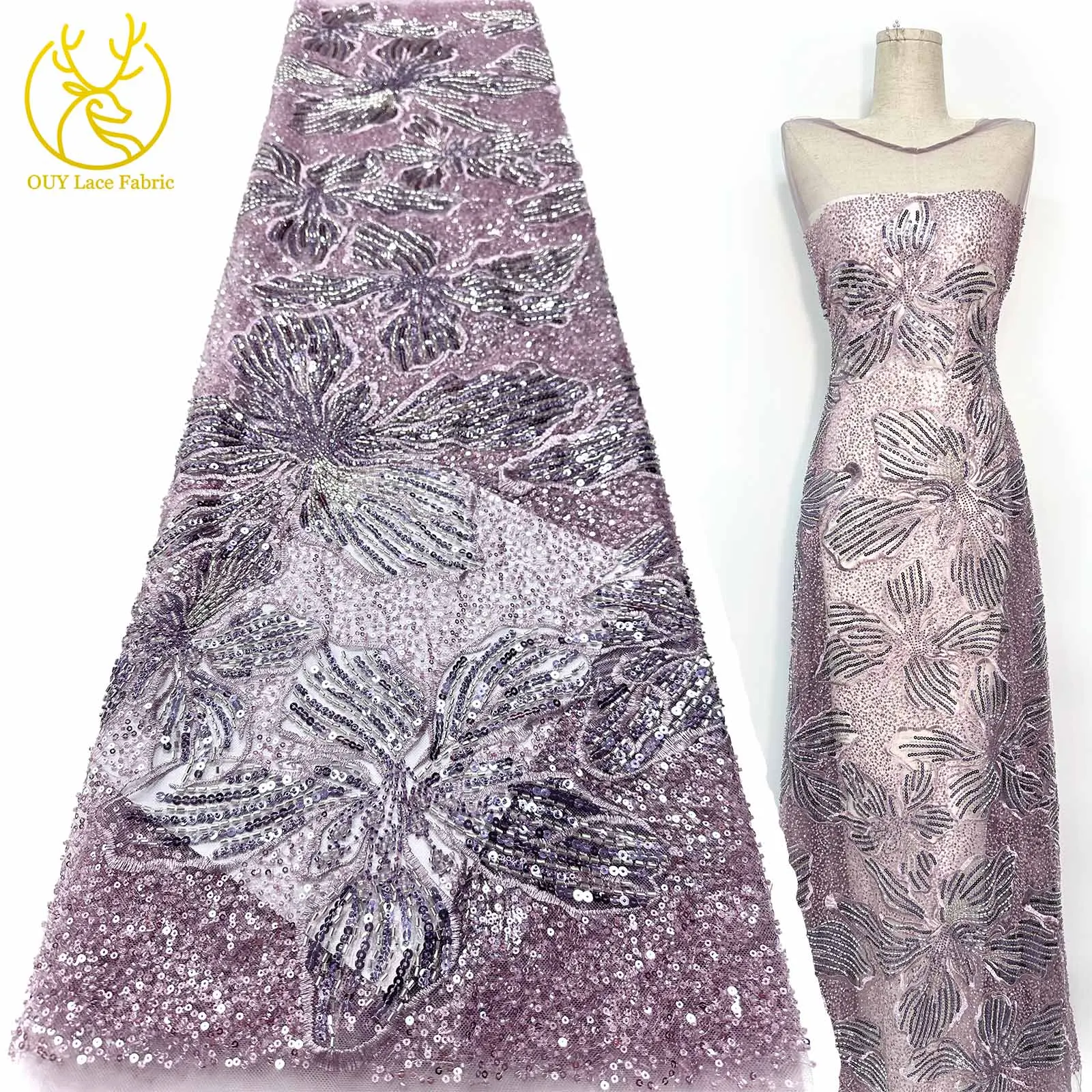 

New Design African Sequin Beaded Lace Fabric 2025 French Nigerian Groom Embroidered Lace Fabric Party Evening Dress Sewing