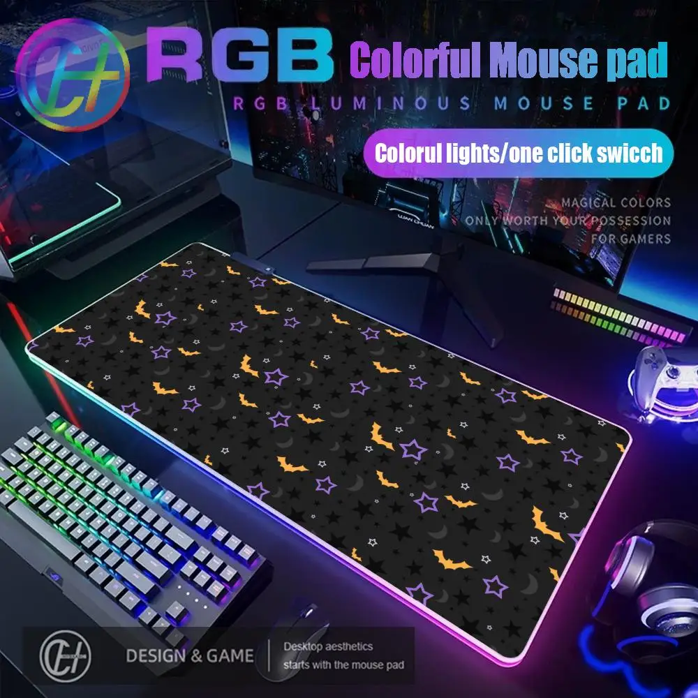 

HYBXAXC Mouse Pad RGB Gaming Mouse Pad Desk Mat HD Gamer Large LED Light XXL Kawaii Pastel Goth Bat Gaming Mouse Pad
