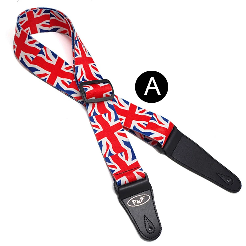 P&P Guitar Strap European American Flag Patterns Thermal Printing Electric Acoustic Folk Guitar Bass Strap