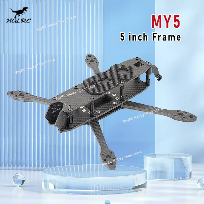HGLRC MY5 5 Inch Frame Kit, 225mm Wheelbase 3K Carbon Fiber, 5mm Arm 30.5mm FC Mount for RC Freestyle Racing Quadcopter