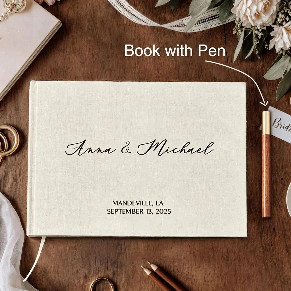 Individuelles Hochzeits-Gästebuch mit Stift Personalisiertes Leinen-Hardcover-Fotoalbum Hochzeits-Erinnerungsstück & Jubiläums-Gästebuch Geschenk