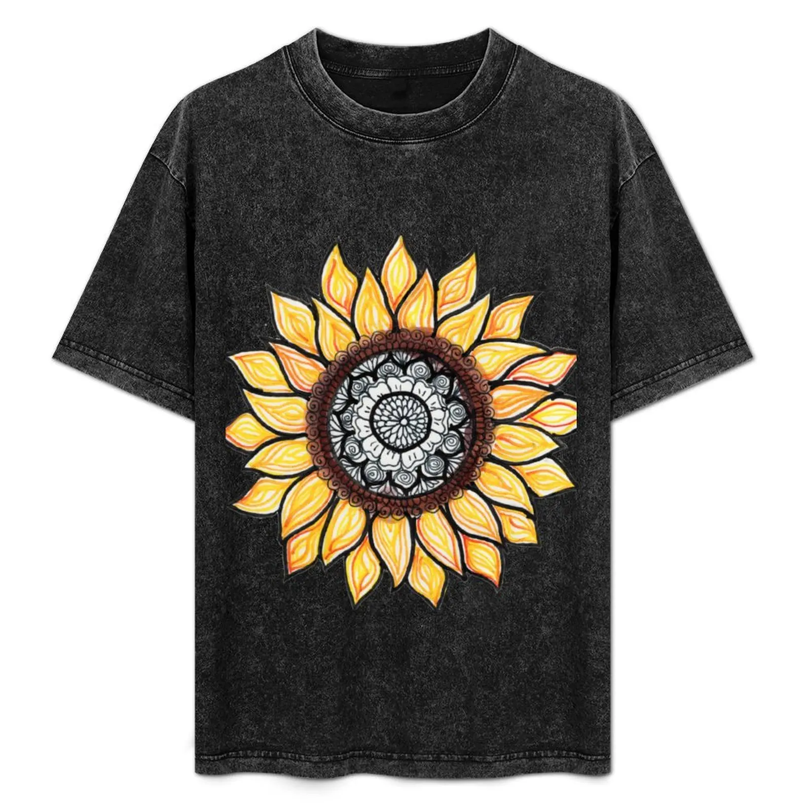 

Golden Sunflower: ellen (black backround) T-Shirt Casual Breathable Short Sleeve Top