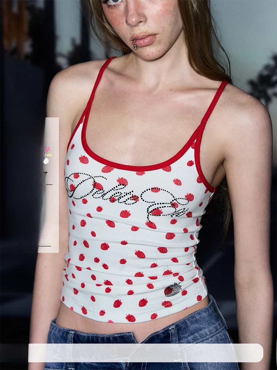 

Летний пляжный топ-майка Deleteex в американском стиле Sweet Heart Spicy Girl, облегающий, с пайетками, в рубчик, на бретельках, для женщин