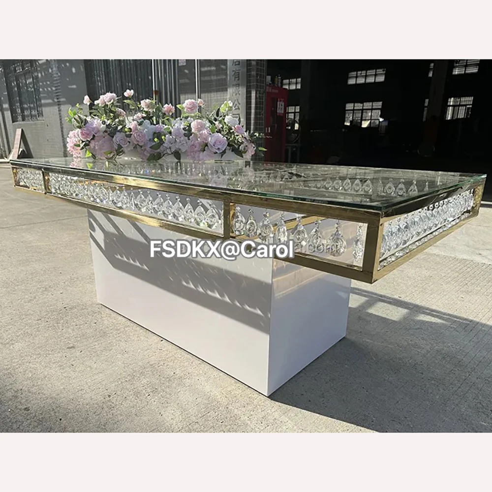 

White Acrylic Base Stainless Steel Frame Wedding Event Banquet Dining Table