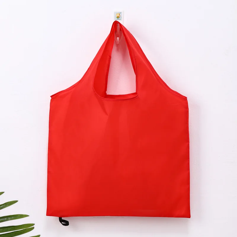 Solid Color Foldable Shopping Bag Reusable Travel Grocery Bag Eco-Friendly One Shoulder Handbag for Travel Supermarket Tote Bag