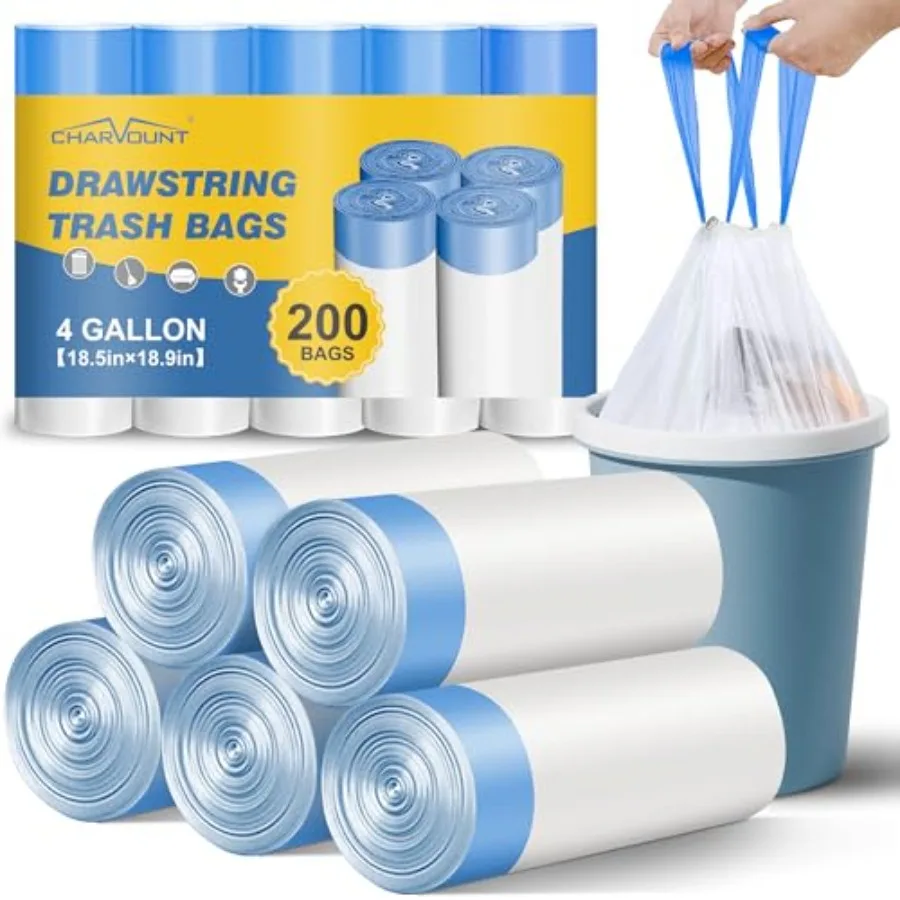 

Small Trash Bags 4 Gallon Count Drawstring Mini Garbage Bags Plastic Trash Can Liners for Bathroom Accessories Bedroom Dorm Roo