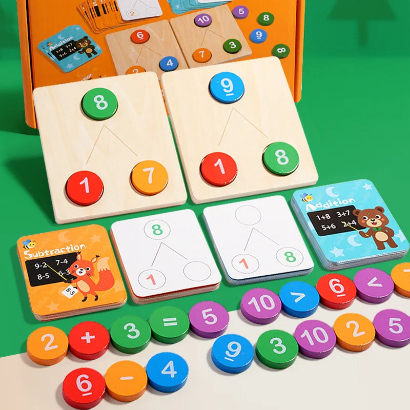 Brinquedo matemático de madeira montessori – Jogo de divisão e operação de números para crianças, constrói lógica e habilidades matemáticas iniciais, presentes de Natal