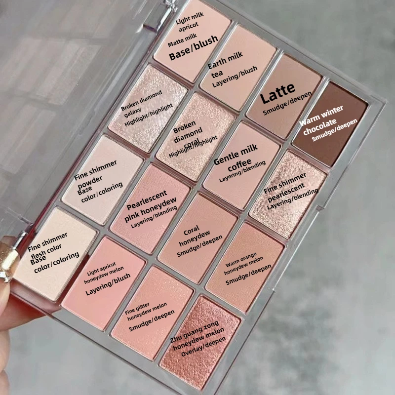 16-kleuren oogschaduwpalet bruin roze mat glitter lage verzadiging oogschaduw glanzende oogschaduw langdurige oog dagelijkse make-up