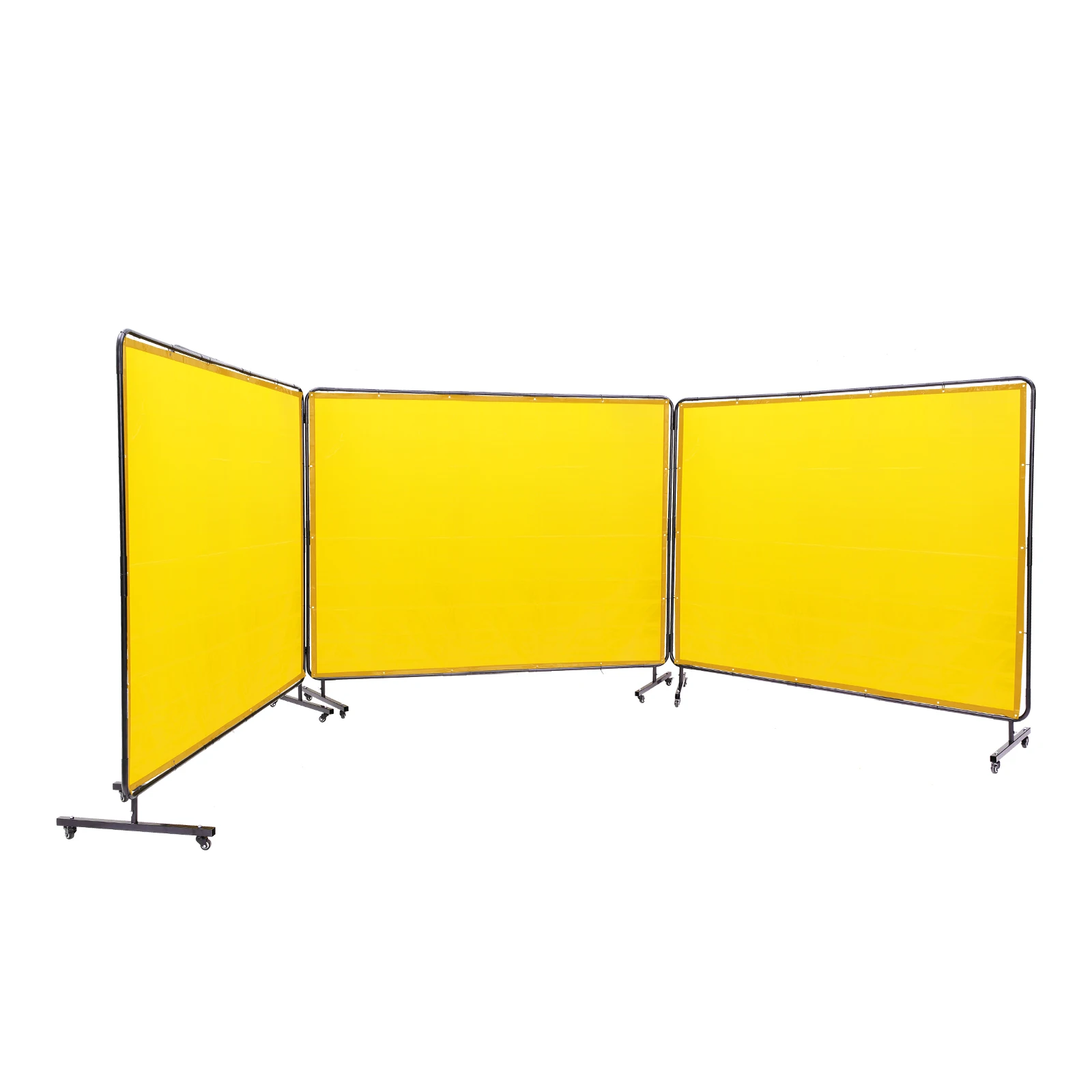 Welding Screen with Frame, 6' x 8' 3 Panel Welding Curtain Screens, Flame-Resistant Vinyl Welding Protection Screen on 12 Swivel Wheels (6 Lockable), Moveable & Professional for Workshop, Yellow