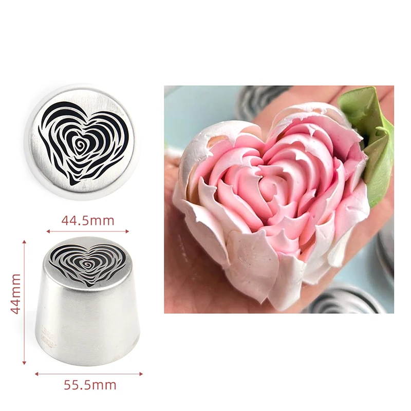 Stainless Steel XL Heart Rose Flower Pattern Russian Icing Tip Marshmallow Piping Nozzle Decorating Utensils Baking Cake Tool