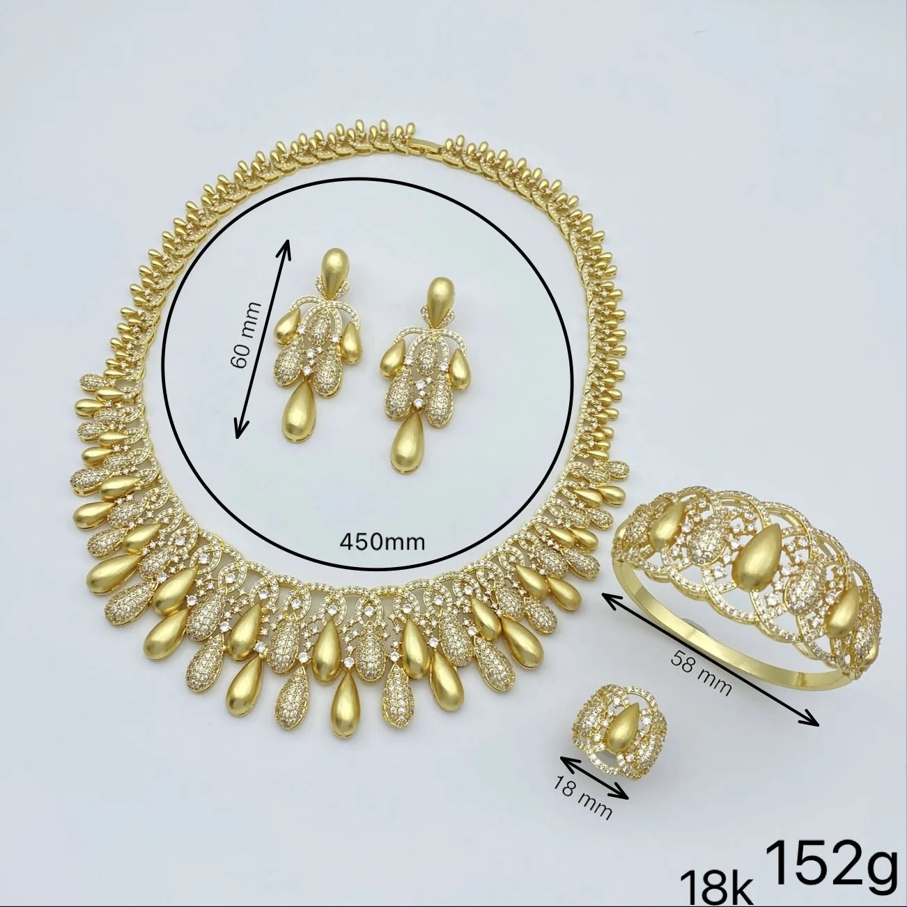 JRH Bridal 4 قطع مجموعة الزركون قلادة أقراط سوار خاتم مجوهرات الزفاف هدية للنساء العروس الفاخرة #6