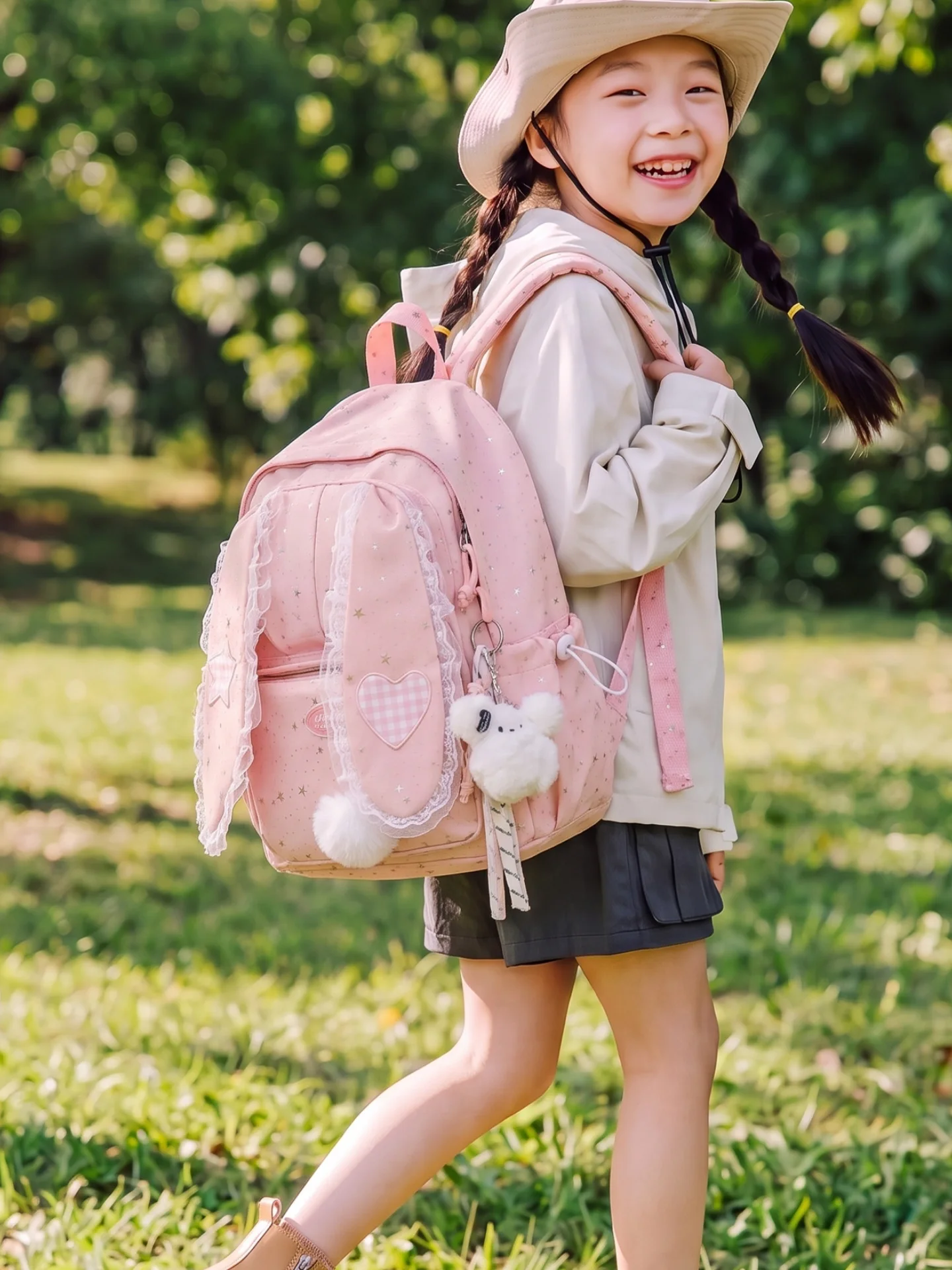 pink-rabbit-ear-star-backpack-waterproof-school-bag-for-girls-autumn-outing-dual-shoulder-bag-high-aesthetic-value-lightweight
