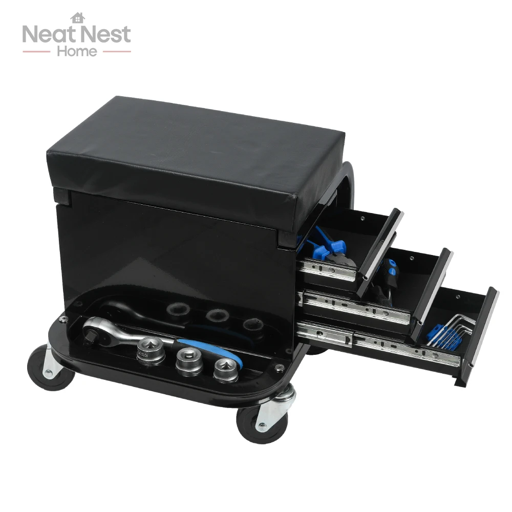 

Tool Box, 3 Drawers and Wheels Padded Mechanic Stool Creeper Seat,practical rolling toolbox,Garage and Workshop,Maintenance work