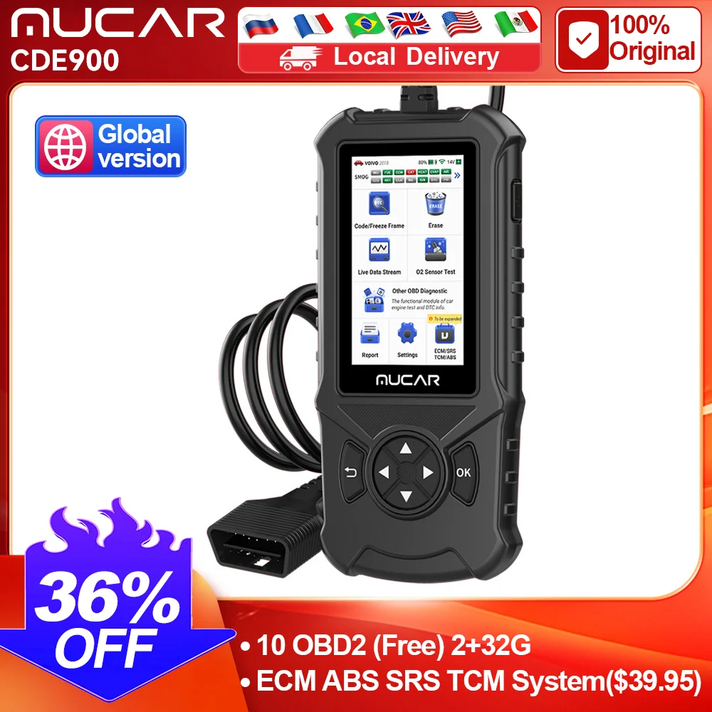 

MUCAR CDE900 OBD2 Scanner 4" Touchscreen Full OBD2 Car Code Reader ABS,SRS,TCM,ECM Scan Tool Android 6.0 EOBD Diagnostic Tool