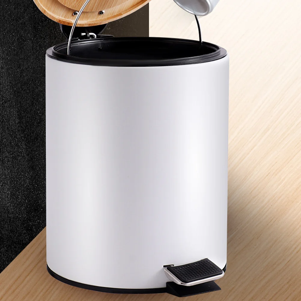 

5L Bamboo Cover Trash Can Quiet Slow Close Step Pedal Garbage Bin for Home Bathroom Trash Can Garbage Container