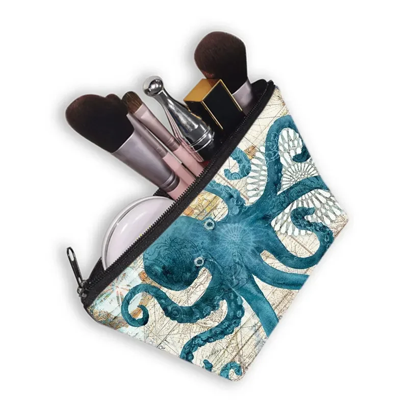 Octopus/ sea turtle/ seahorse print cosmetic bag woman Cosmetic case ladies makeup bags  girls make up case  travel makeup bag