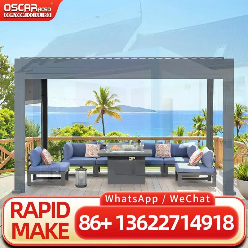

Биоклиматическая водонепроницаемая крыша с жалюзи, уличная алюминиевая беседка, электрическая беседка для сада, патио, балкона, перголи