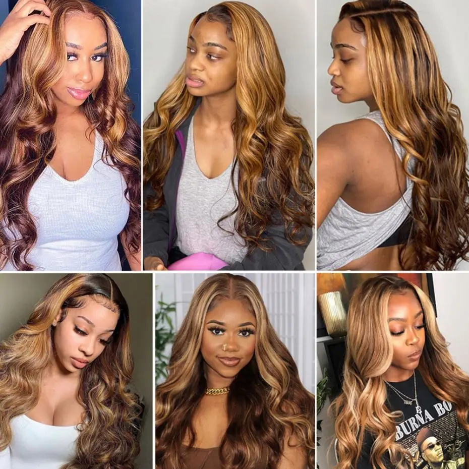 Highlight Ombre Body Wave Lace Front Wigs Human Hair 13x4 Lace Frontal Wig For Women 4/27 Colored Lace Closure Wigs Pre Plucked