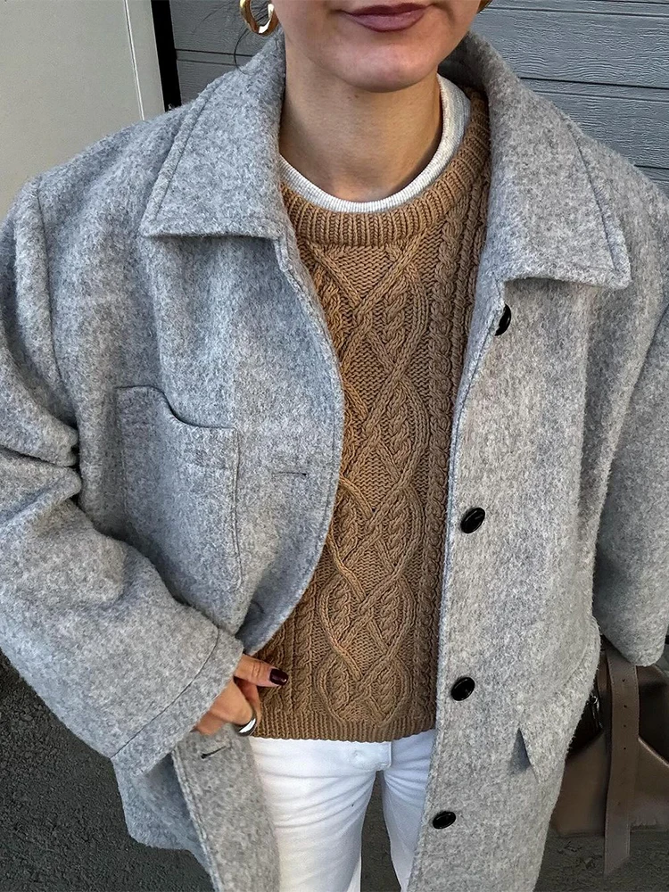 

women fashion solid overcoat maxi sleeves pocket single-breasted keep warm coats 2025 Winter Daily Commuting Street Outerwear