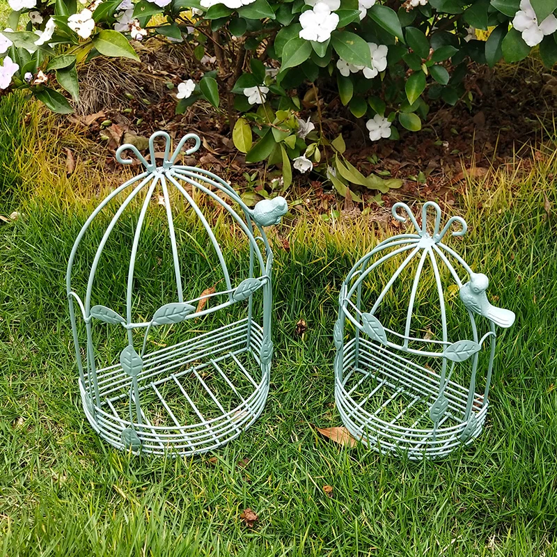 Vintage Iron Birdcage Wall Decor, European Style Metal Hanging Panel for Balcony Living Room Accent