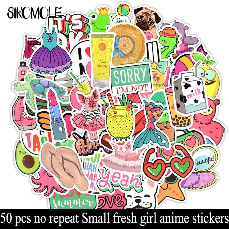 10/30/50Pcs Cartoon Fresh Girl Anime Fashion Summer PVC Stickers Toy Decal Car Laptop Pad Phone Trunk Guitar Bicycle Motor