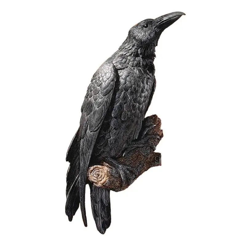 Escultura de pared de cuervo, escultura artística de cuervo, decoración de habitación, figuritas coleccionables de interior con plumas detallado