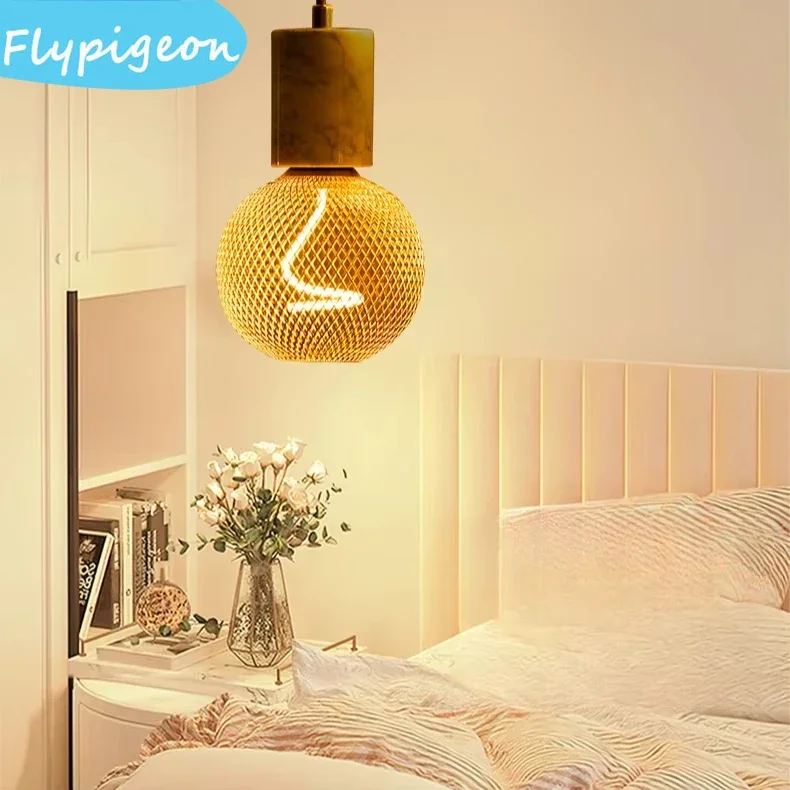 الشمال الفاخرة مصباح ليد لمبة E27 المسمار الحديد المطاوع غطاء شبكي قفص معدني مصباح لبار الطعام إضاءة ديكوريّة المنزل #3