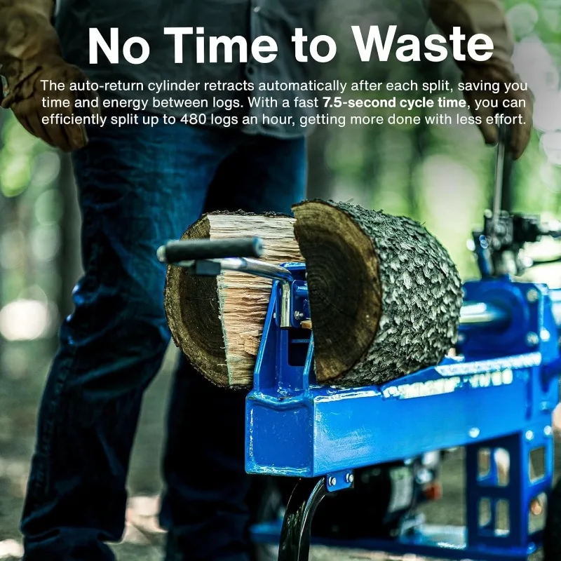 Log Splitter Portable 20 Ton Rapid Auto Return Ram System Bucher Gear Pump 7HP Engine Horizontal Full Beam