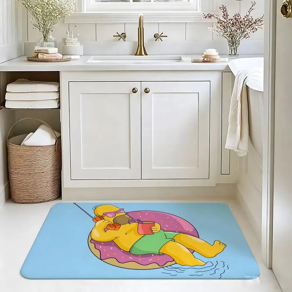 Retro Cartoon H-Homer S-Simpson Floor Mat Carpet Diatom Mud Bathroom Quick-Drying Absorbent Floor Mat Household Bathroom