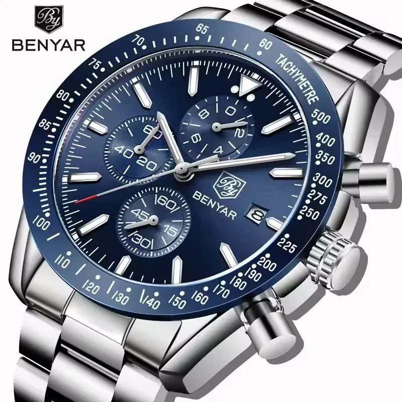 BENYAR Top Brand Luxury Full Steel Business Quartz Watch Men Casual Waterproof Sports Watches Clock Relogio Masculino Men Watch