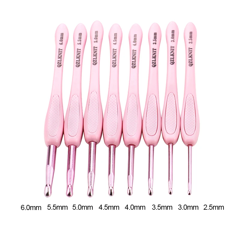 8pc/set Pink ABS Knitting Needle Tool, Pink Handle Alumina Needle, Single Pointed Crochet Hooks Sweater Needle, Size 2.5mm-6.0mm