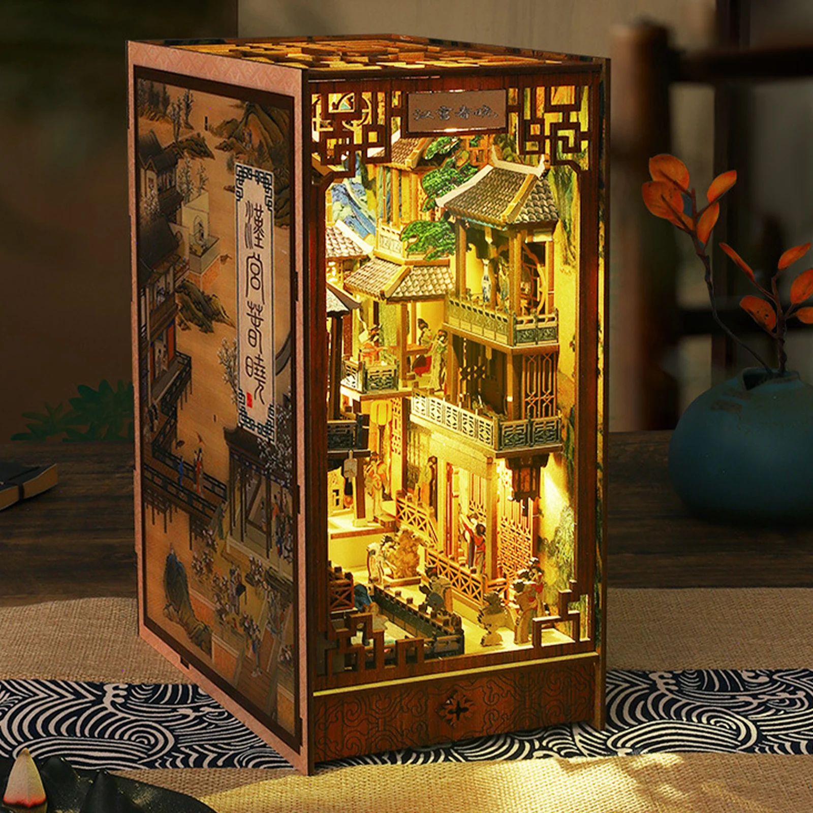 New DIY Book Nook Kit 3D Wooden Miniature Dollhouse Bookend Building with LED Light Bookshelf Decoration Birthday New Year Gifts