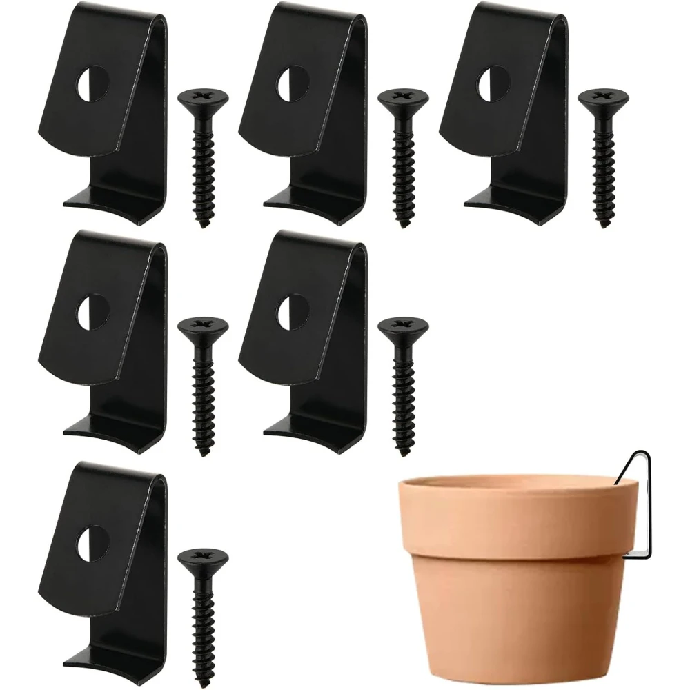 6 Pcs Flower Pot Clips Terracotta Pots Hangers Iron Pot Hanger Wall Hooks with Screws Holds Standard 5 to 8 inch Wall Clay Pots