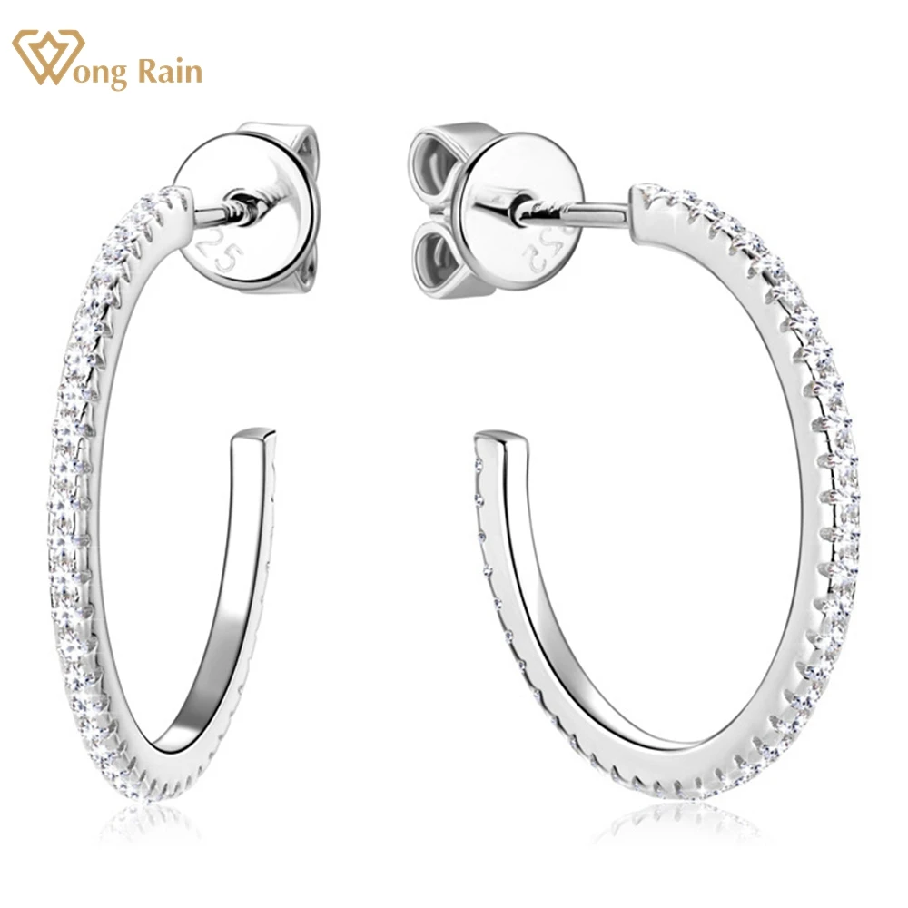 

Wong Rain 18K Gold Plated 925 Sterling Silver VVS1 3EX D Color Round Cut Real Moissanite Diamonds Open Hoop Earrings Jewelry