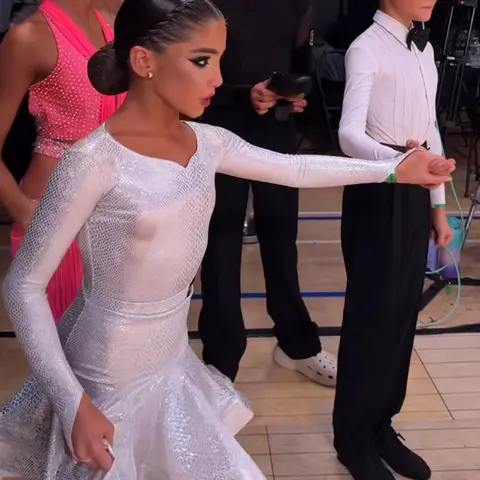 Vennystyle Latin Dance Dress Girls White Set Sweetheart Neckline Custom Made Premium Fabric for Competition Performance