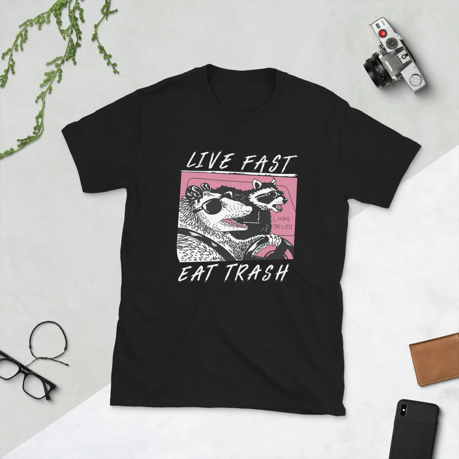 Unisex T-Shirt live fast eat trash mouse rat comic funny humor gift