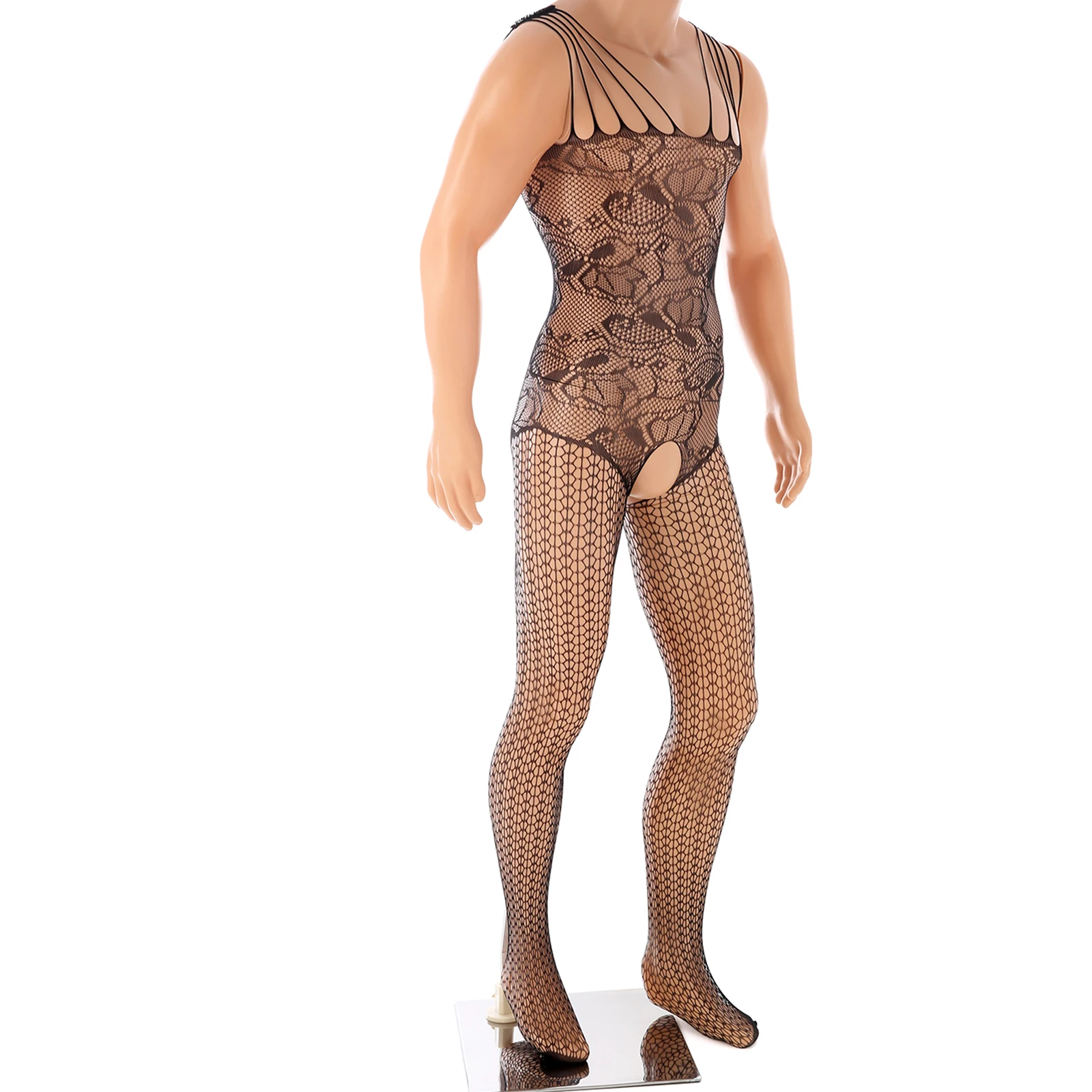 CLEVER-MENMODE جوارب طويلة شبكية جوارب جمبسوت من الدانتيل شبكة الملابس الداخلية مثير السباغيتي كروسدرينج الوثن المثيرة شفافة #5