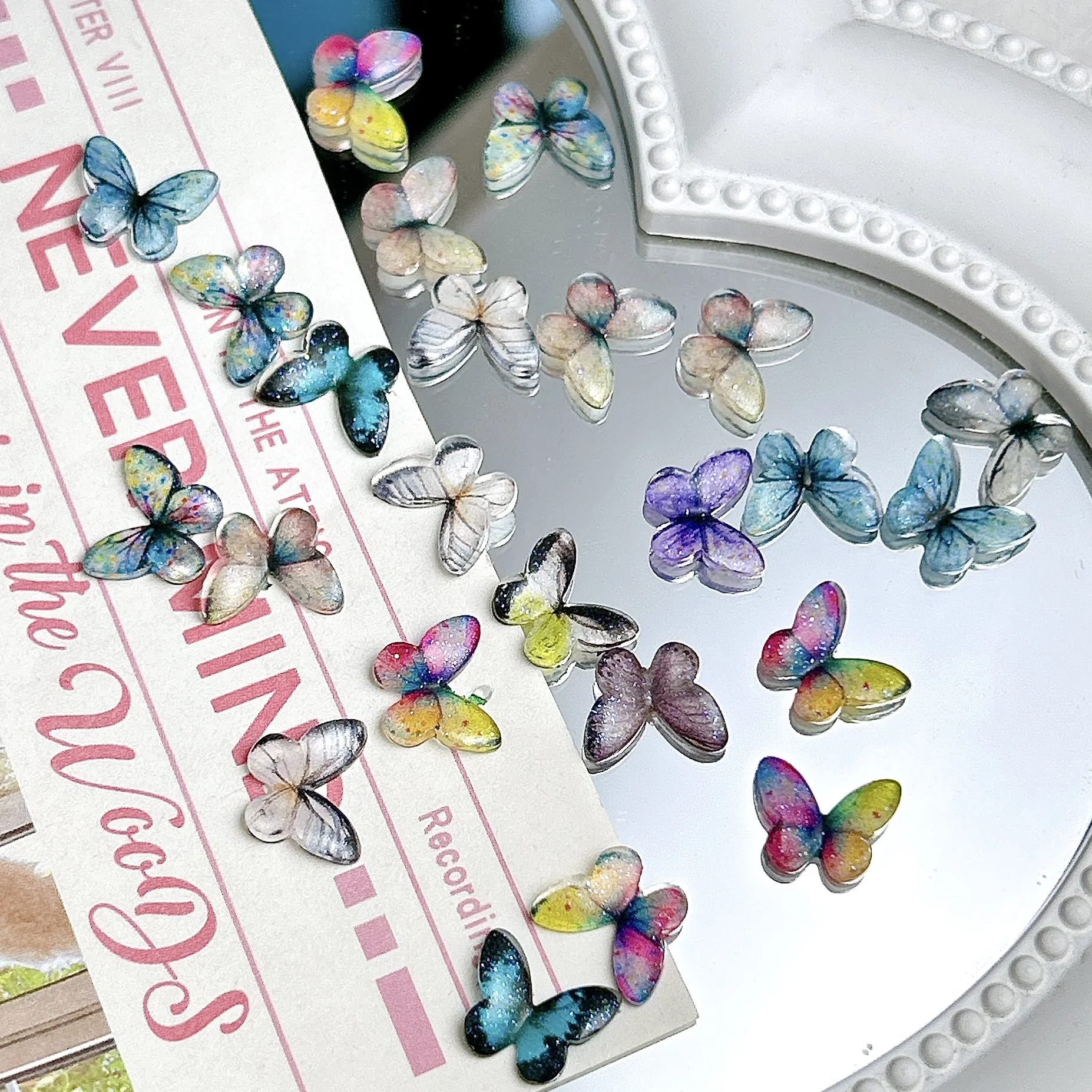 30 قطعة الجدة واقعية الإبداعية فراشة مسمار الفن السحر التدرج الملونة متلألئ فراشة الراتنج مسمار الزينة DIY بها بنفسك #4