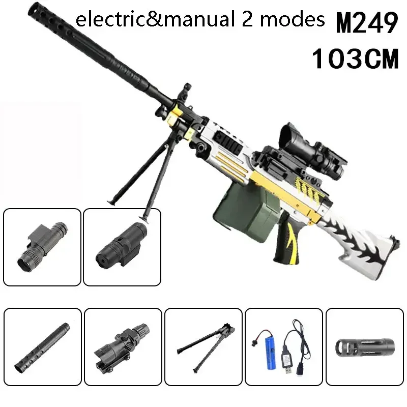 Hydrogel Guns M249 Machine Gun Electric Manual 2 Modes Realistic Toy Weapons Paintball Launcher for Men Adult Boys Shooting Game