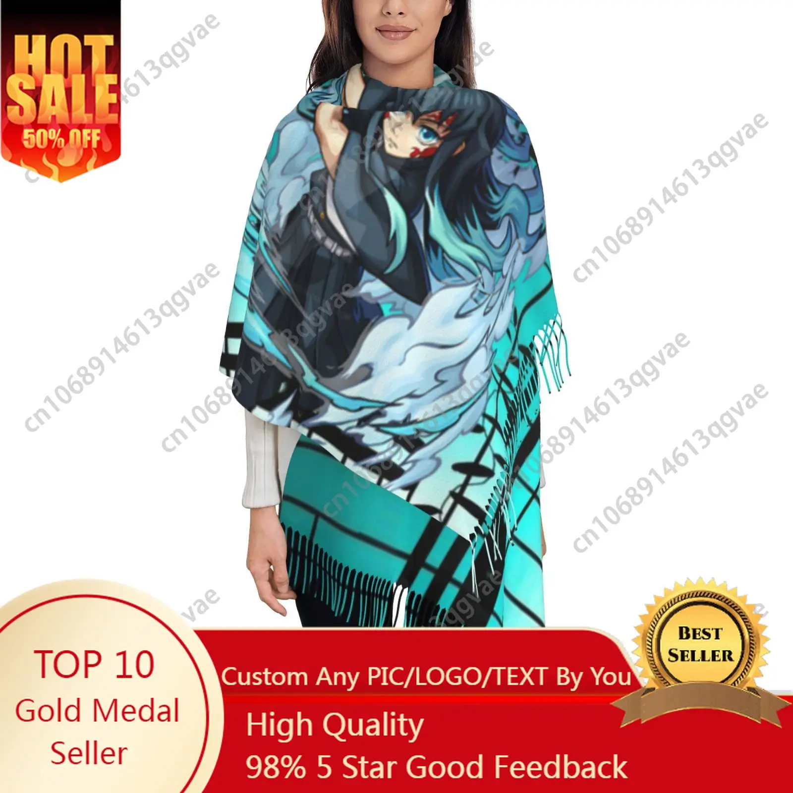 

Muichiro Tokito Custom Soft Tassel Warmth Scarf Traditional Headscarf Autumn Winter Large Size Shawl Scarf Gift Cashmere Scarf