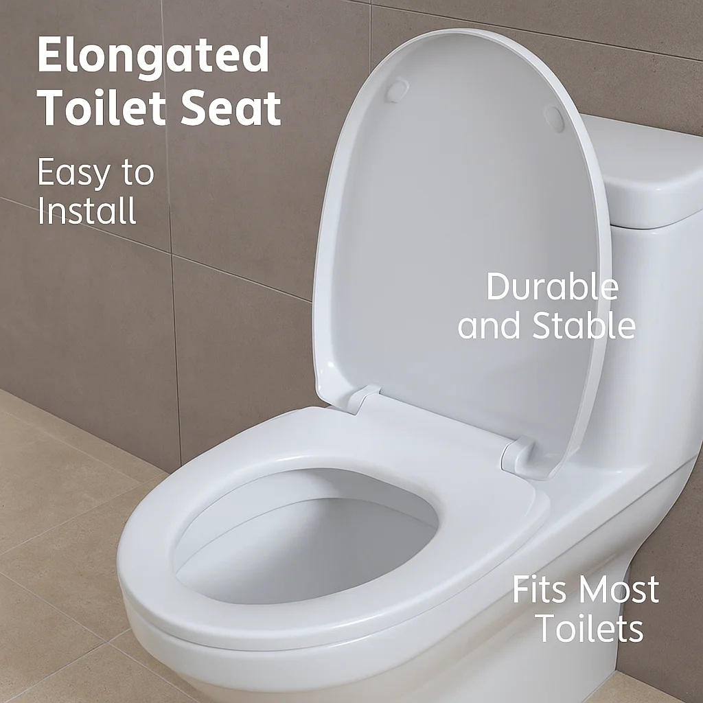 

Smooth Plastic Toilet Seat, Universal Replacement Toilet Lid, Simple Install for Home Bathroom Toilets